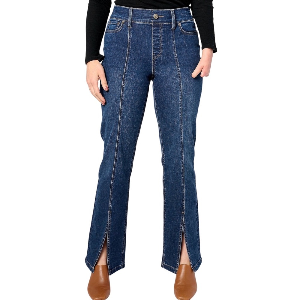New Denim & Co Adaptive Wheelchair Fit Soft Denim Front Seam Slit Jeans Size 10